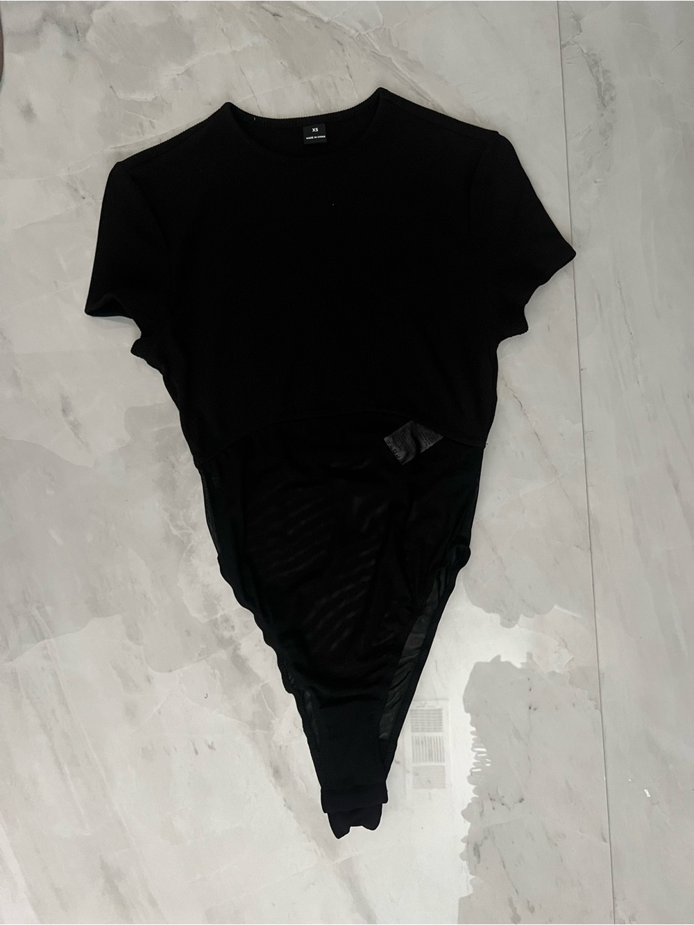 Shein Black bodysuit with mesh bottom